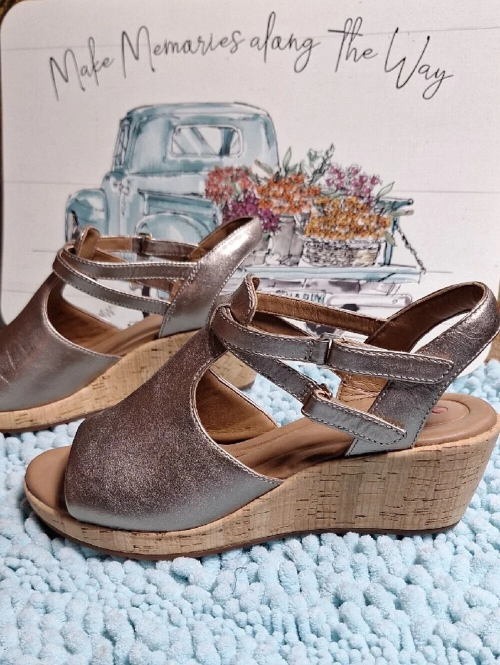 Clarks Metallic Silver Cork Wedge Sandals